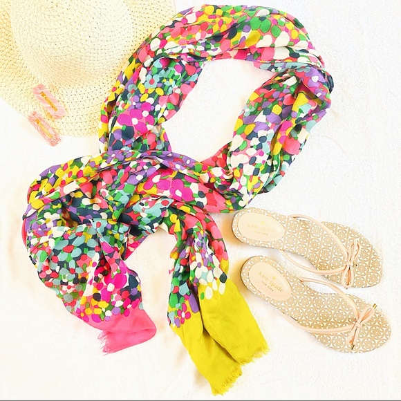 Kate Spade Floral Dot Colorful Oblong Logo Scarf - Picture 3 of 11